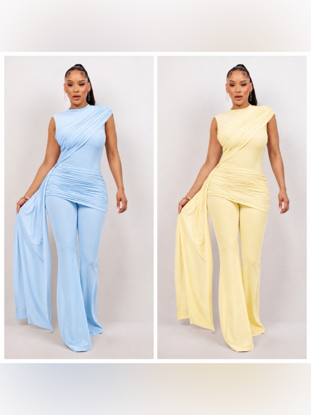 2PCs One-Shoulder Ruched Pant Set - Picture 2 of 12